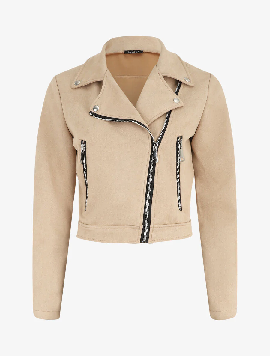 Kort bikerjack van kunstsuède - Beige