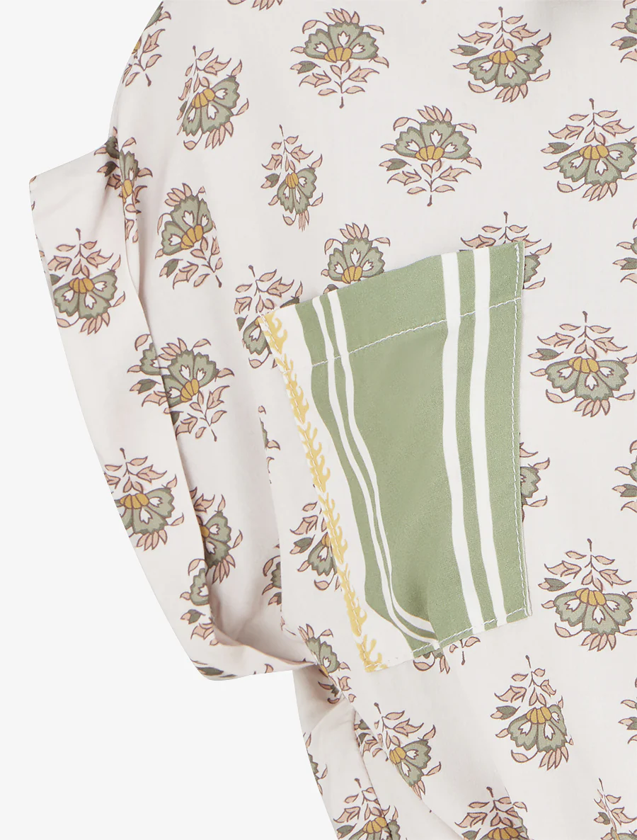 Kort bloemenprint knoopblouse - Olijfgroen - Image 3
