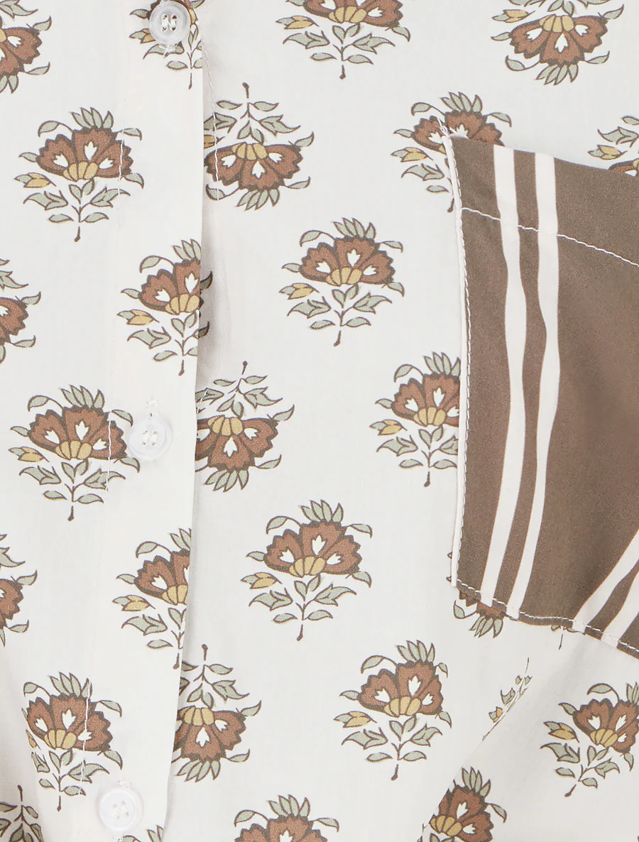 Kort bloemenprint knoopblouse - Bruin - Image 3
