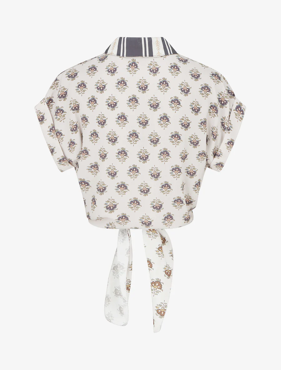 Kort bloemenprint knoopblouse - Donkergrijs - Image 2