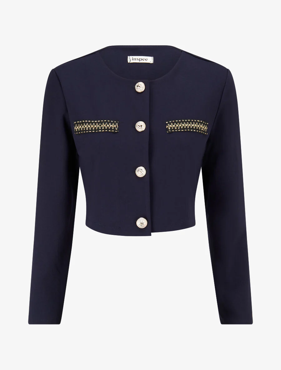Kort jack met geborduurde inzet - Donkerblauw