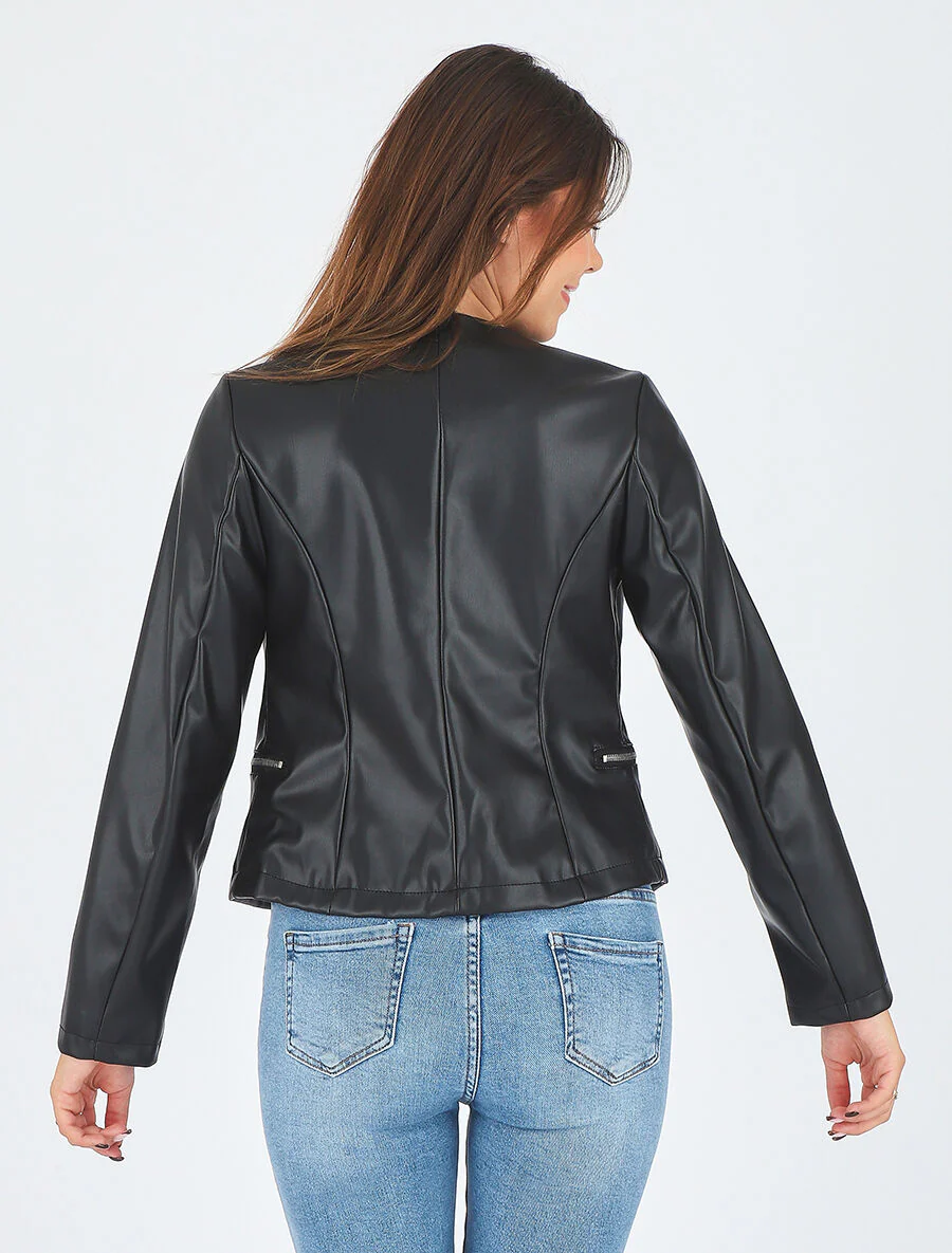 Kort jack van imitatieleer - zwart - Image 6