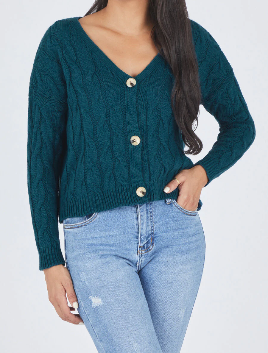 Kort vest met lange mouwen - Blauwgroen - Image 4