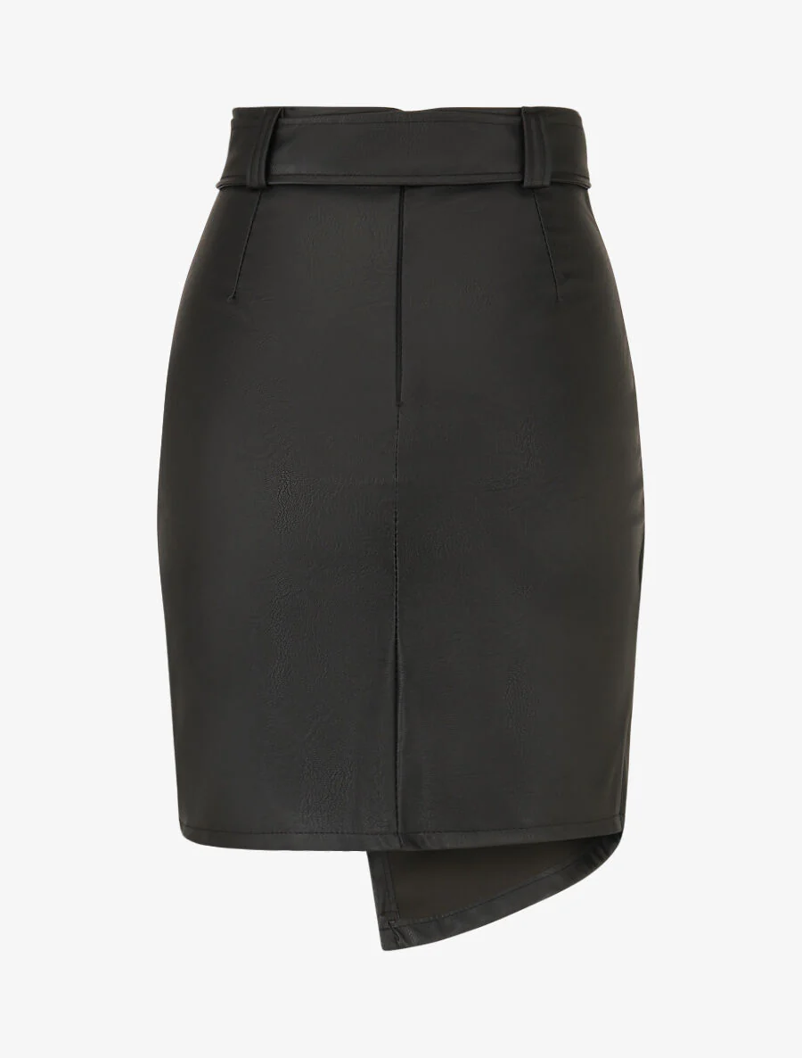 Korte asymmetrische rok van imitatieleer - zwart - Image 2