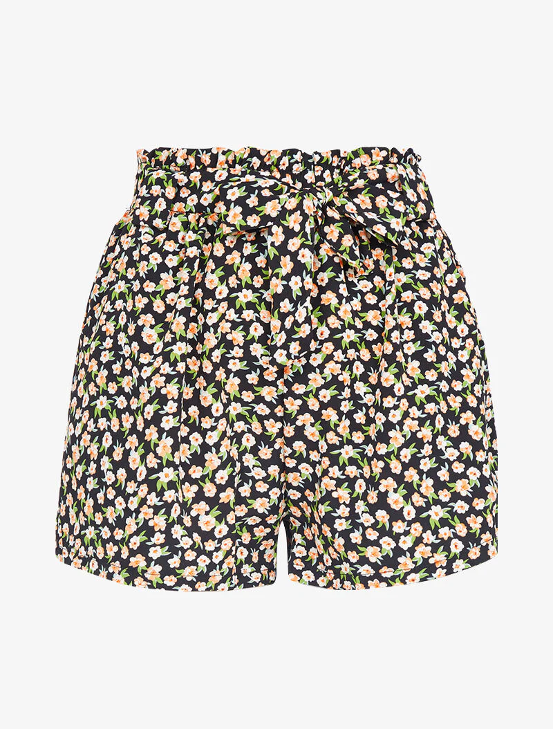 Korte broek met bloemenprint - zwart