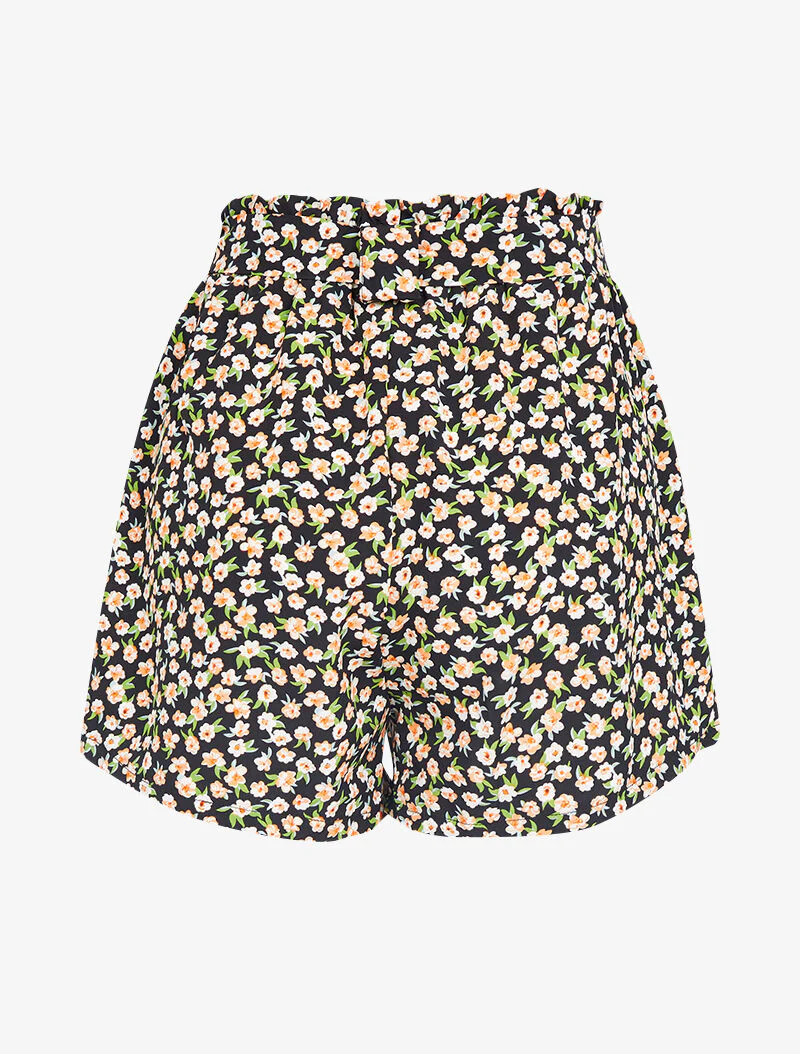 Korte broek met bloemenprint - zwart - Image 2
