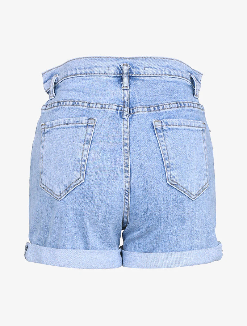 Korte broek met hoge elastische taille - blauw denim - Image 2