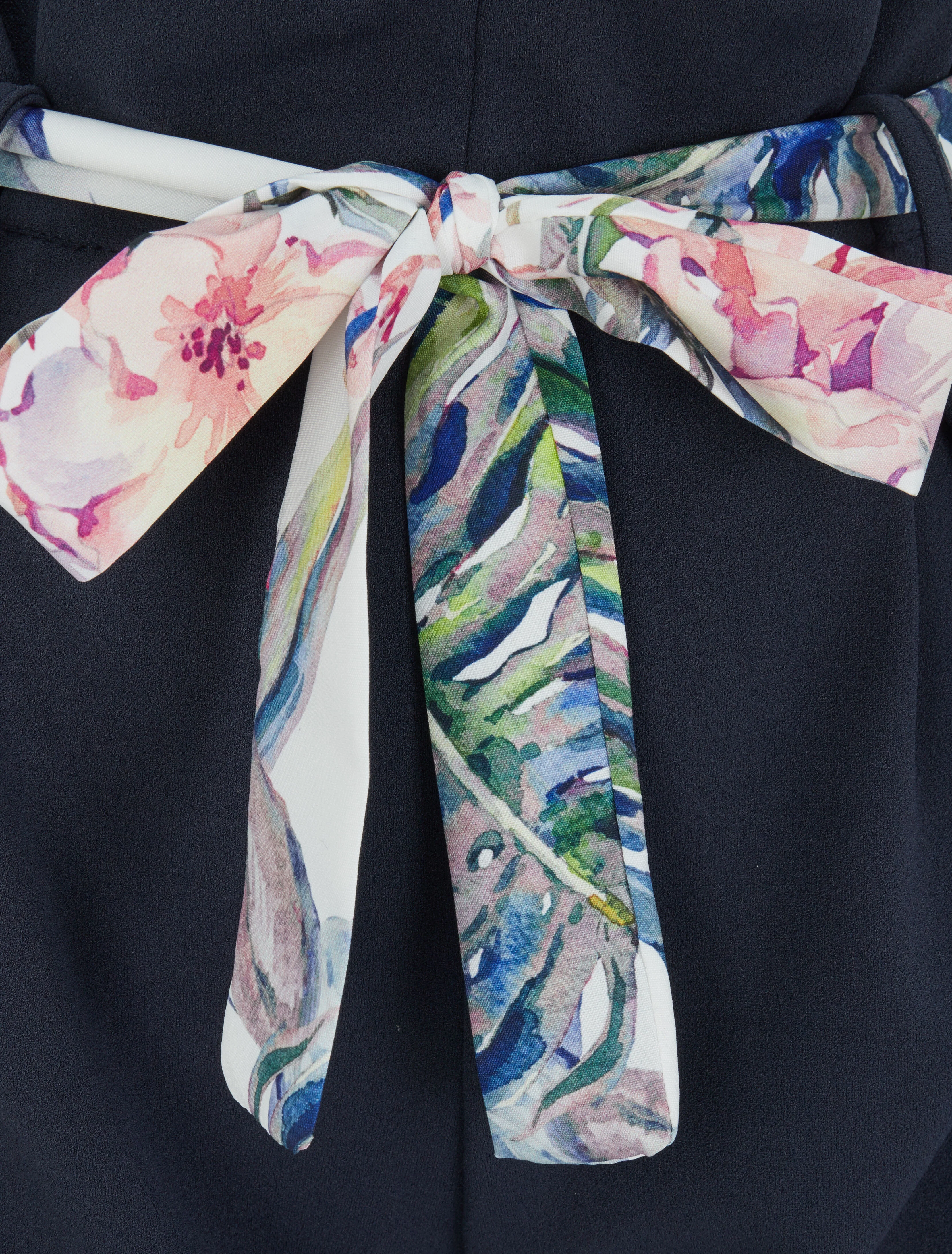 Hoge taille korte broek met riem en tropische bloemenprint - Marineblauw - Image 3