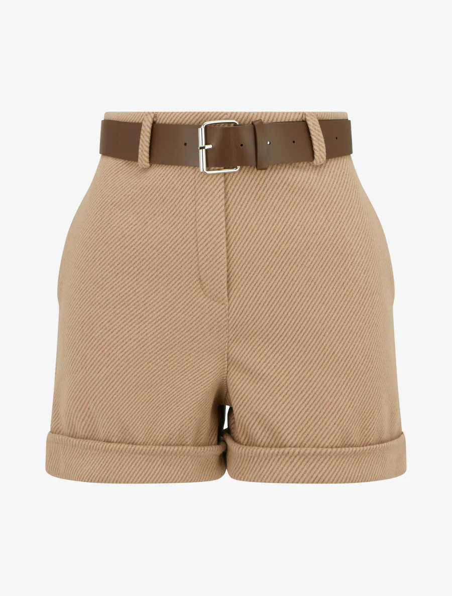Korte broek met rechte zoom en riem - Kameel