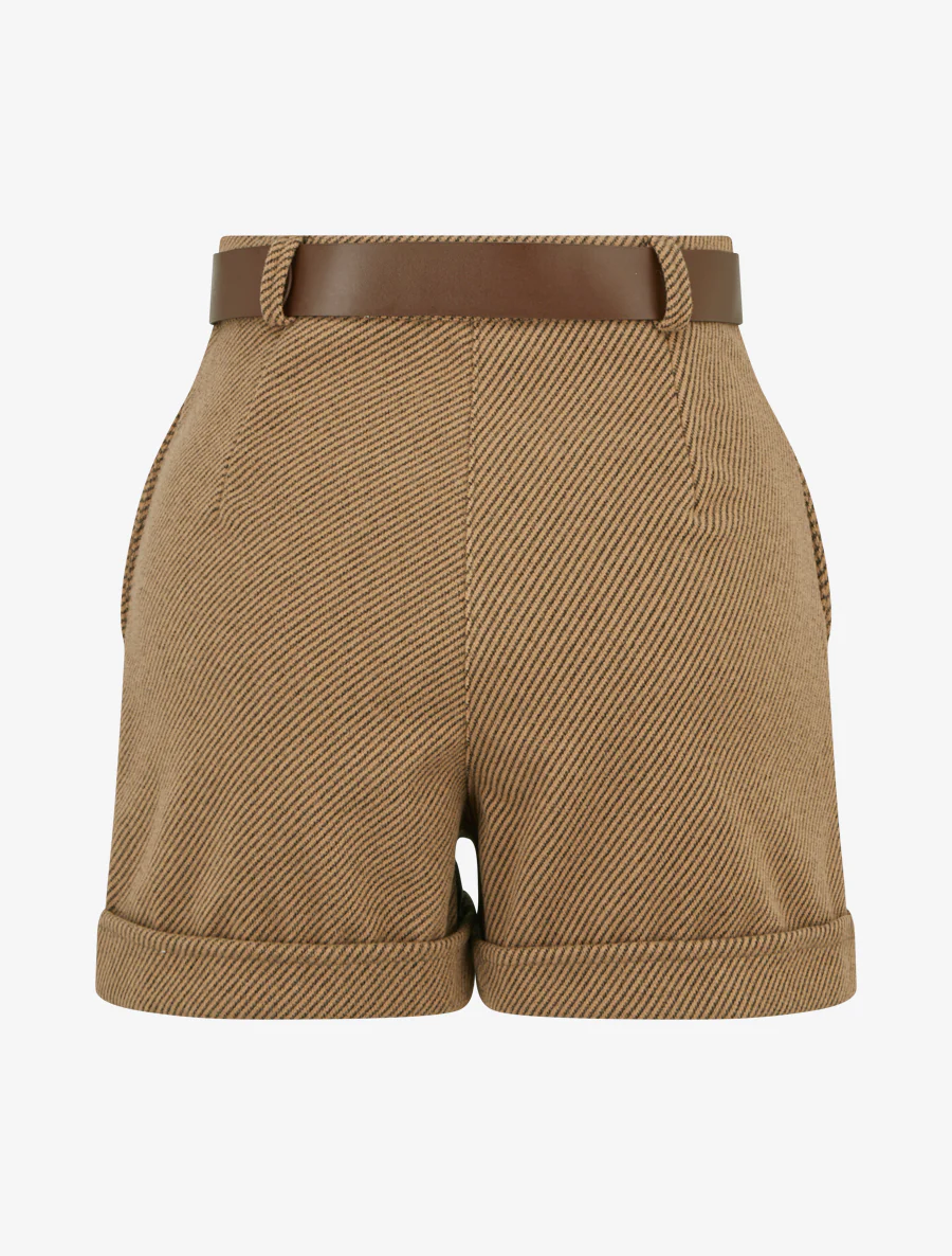Korte broek met rechte zoom en riem - Bruin - Image 2
