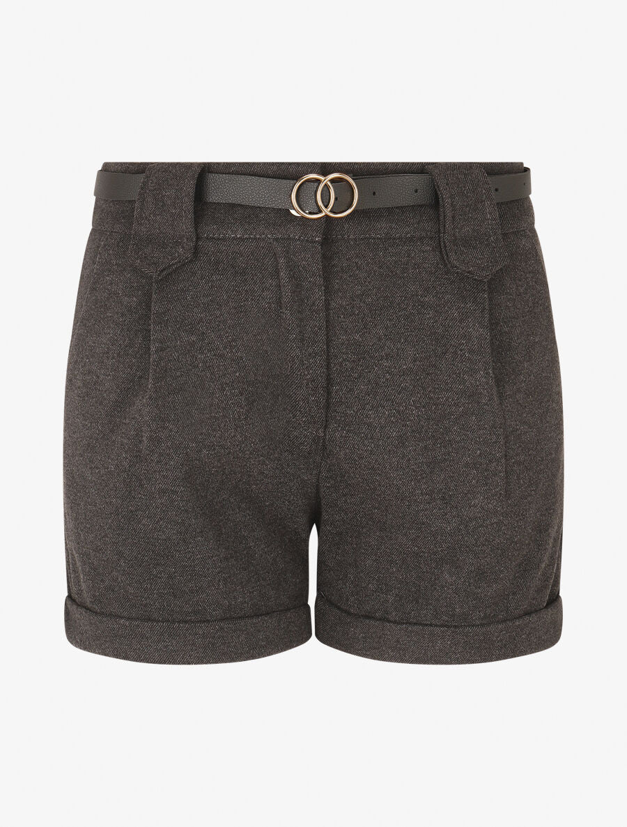 Korte broek met riem en revers - Antraciet
