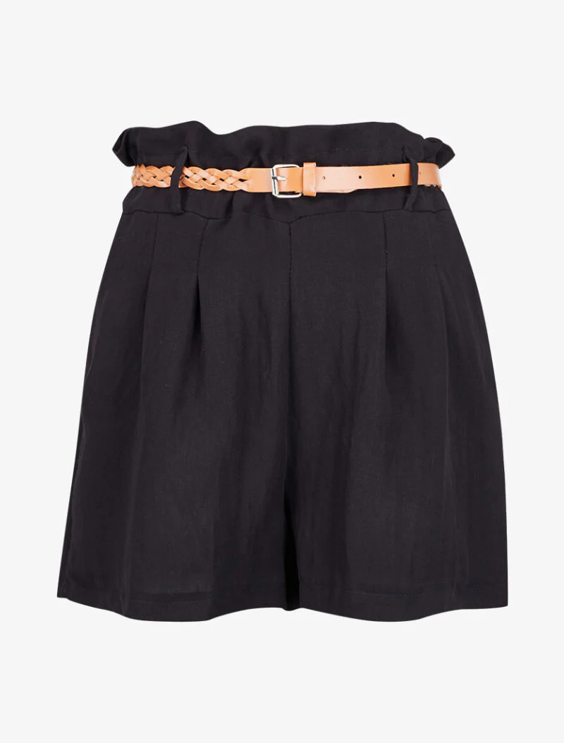 Korte broek met rotan riem effect - zwart