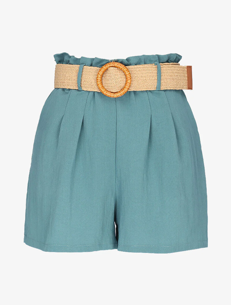 Korte broek met rotan riem effect - turkoois