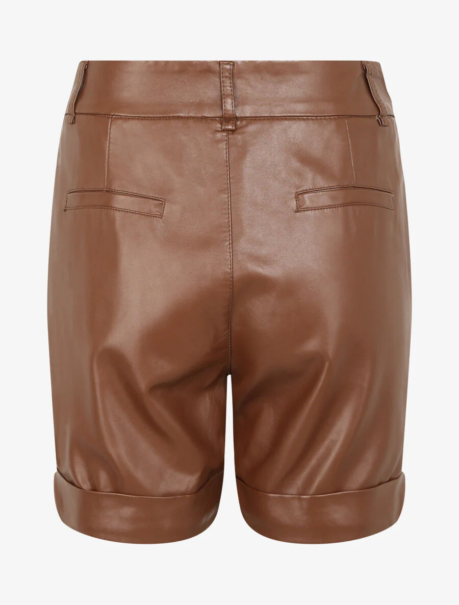Korte broek van imitatieleer met twee zakken - Bruin - Image 2