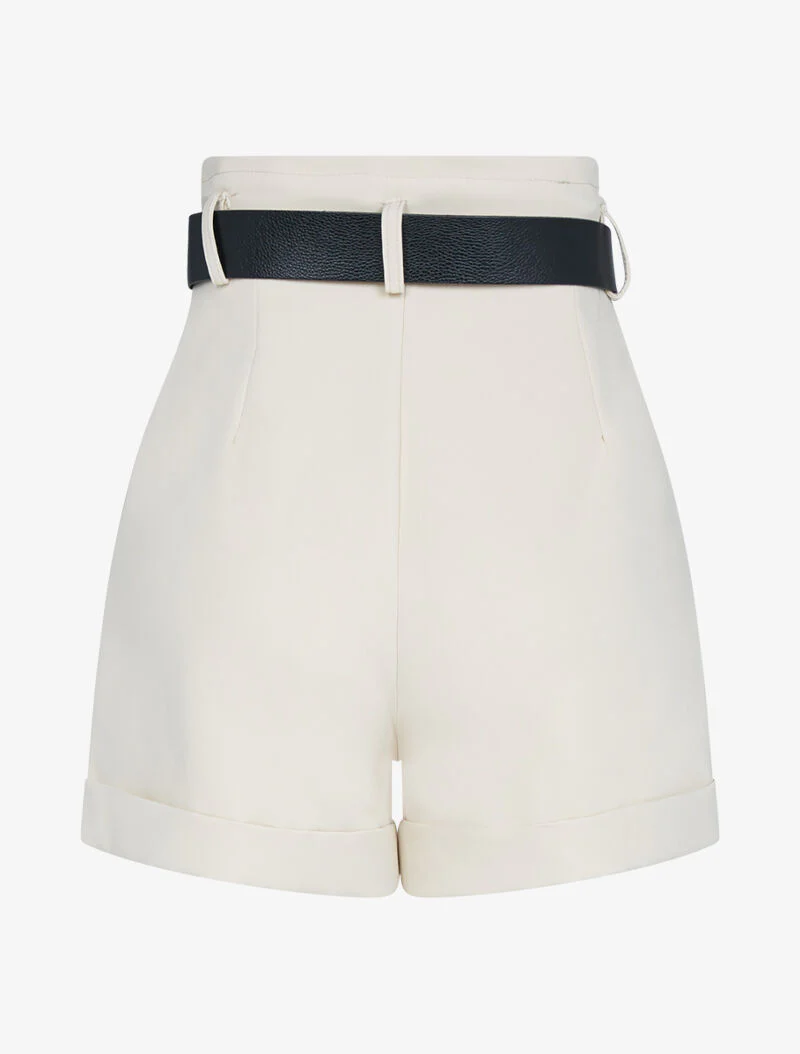 Korte hoge taille rok met riem - beige - Image 3