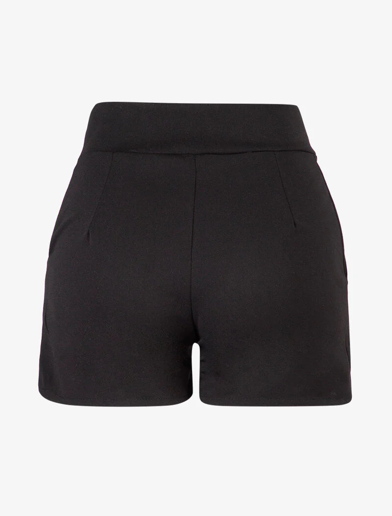Korte hoge taillebroek met knoopsluiting aan de zijkanten - zwart - Image 2