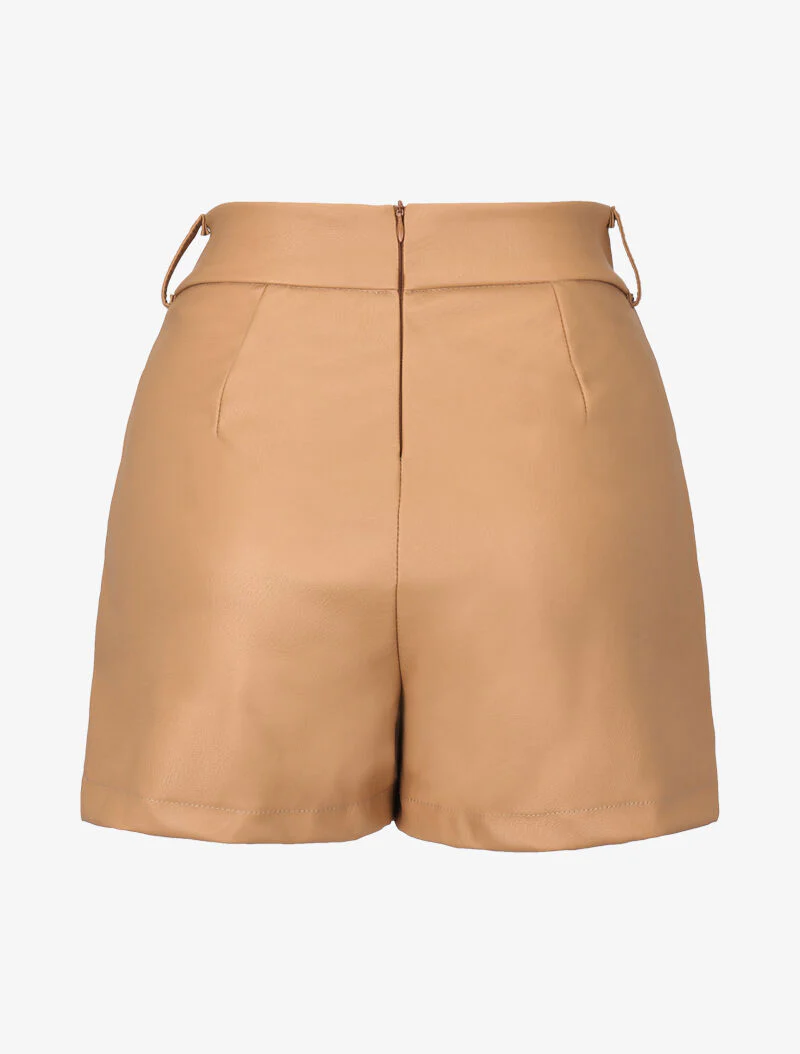 Korte imitatieleer broek met optische illusie - kameel - Image 2