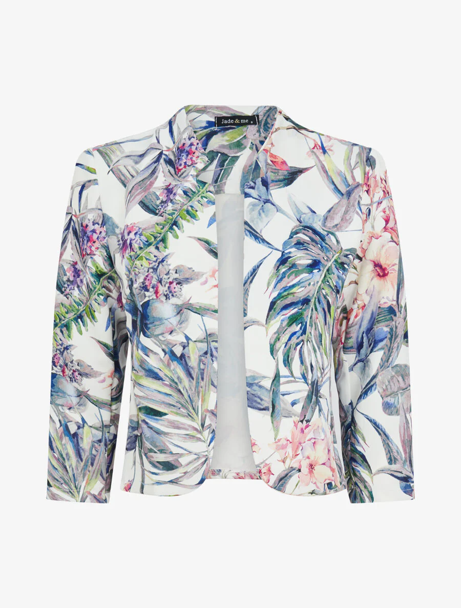 Korte jas met tropische plantenprint - Wit