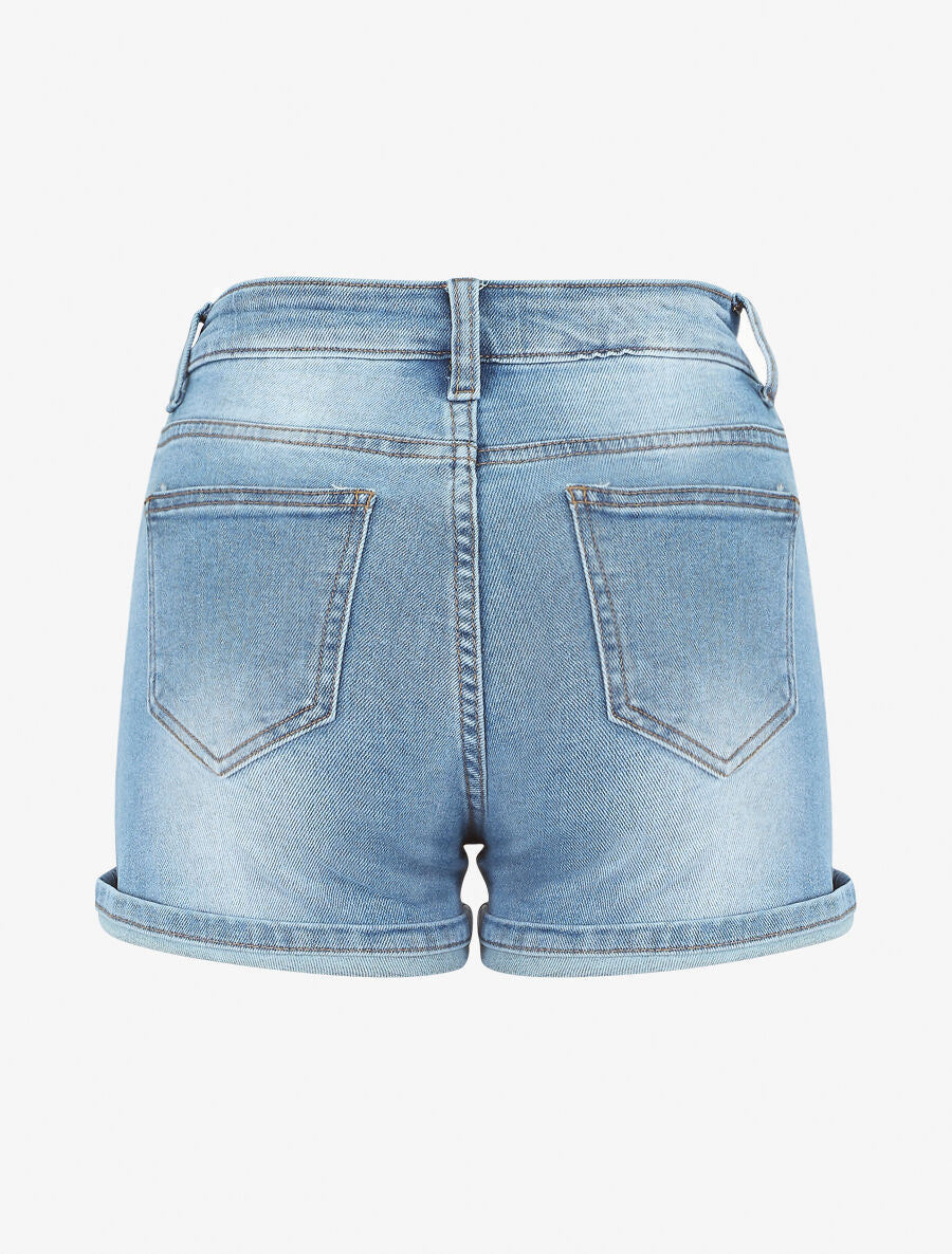 Verbleekte denim short met omgeslagen zoom - Lichtblauw - Image 2