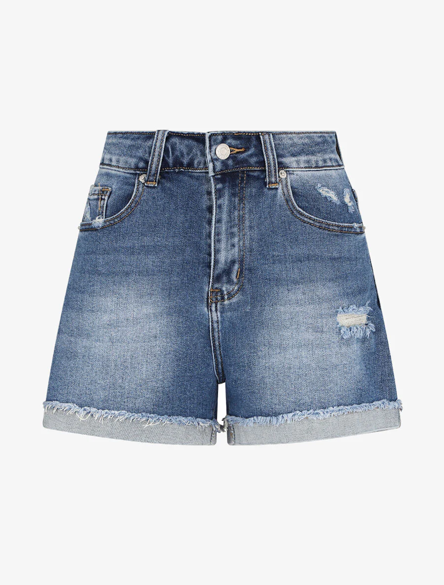 Jeansshort met rafelige zomen - Blauw denim - Image 2