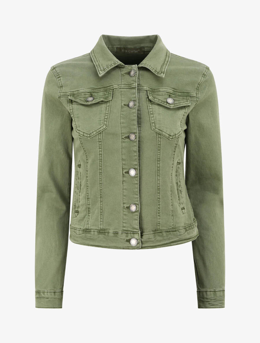 Korte jeansjas - Kakigroen - Image 2