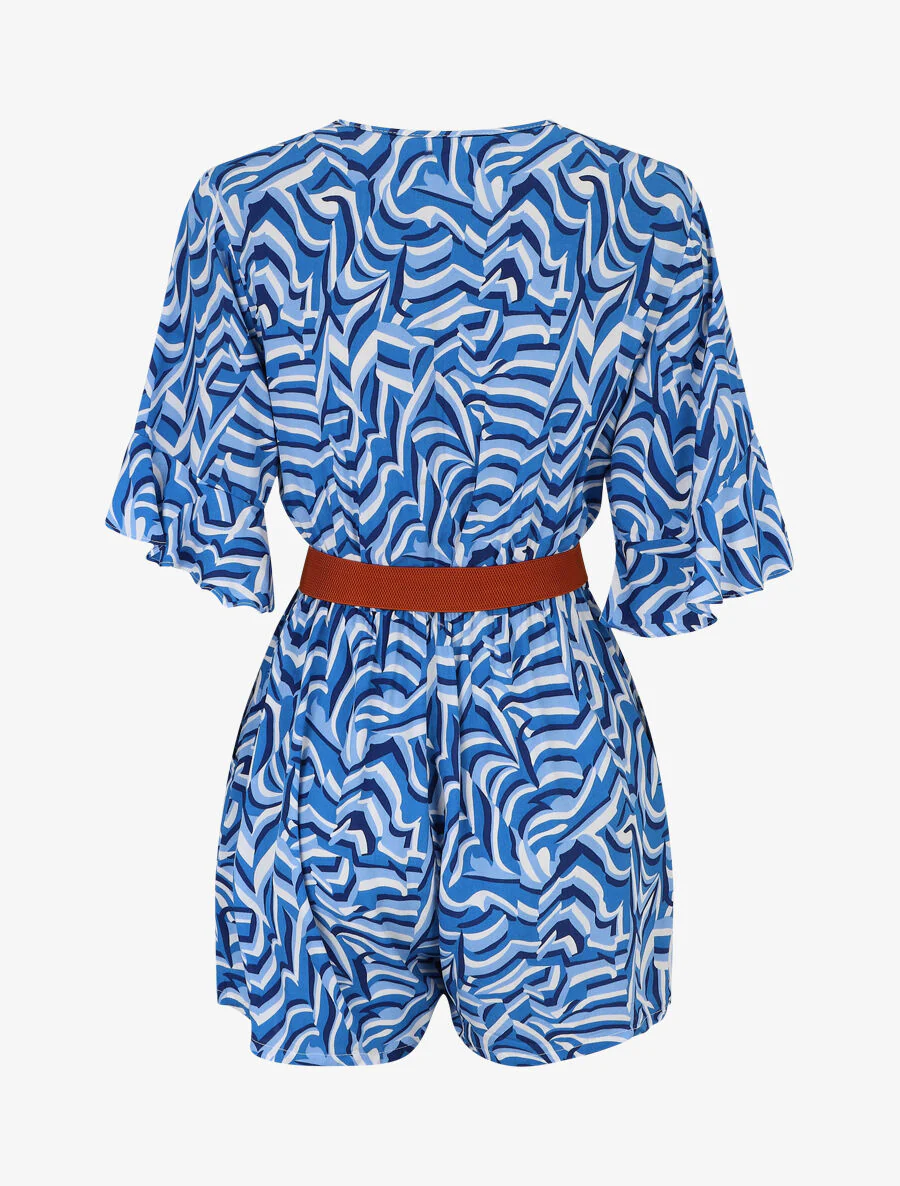 Korte jumpsuit met korte mouwen en grafische print - Blauw - Image 2