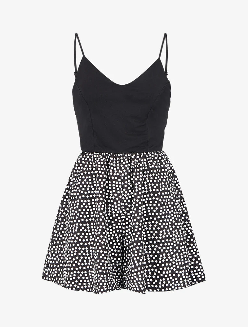 Korte jumpsuit met polkadot-print - zwart