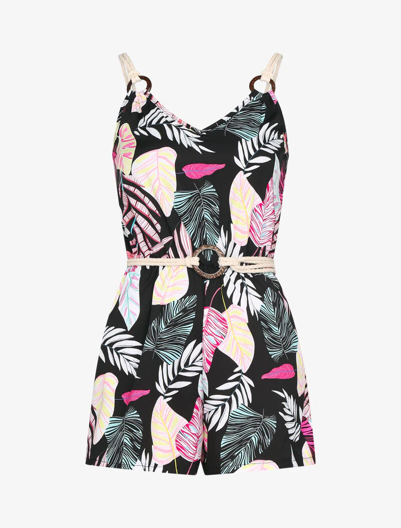 Korte jumpsuit met prints en koorddetails - zwart - Image 2
