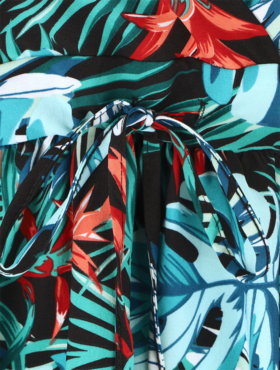 Korte jurk met bladerenprint - blauw - Image 3
