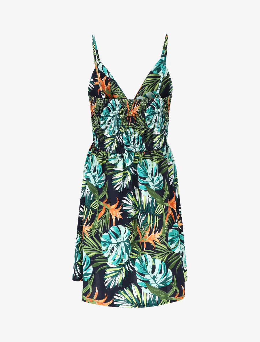 Korte jurk met bladerenprint - groen - Image 2