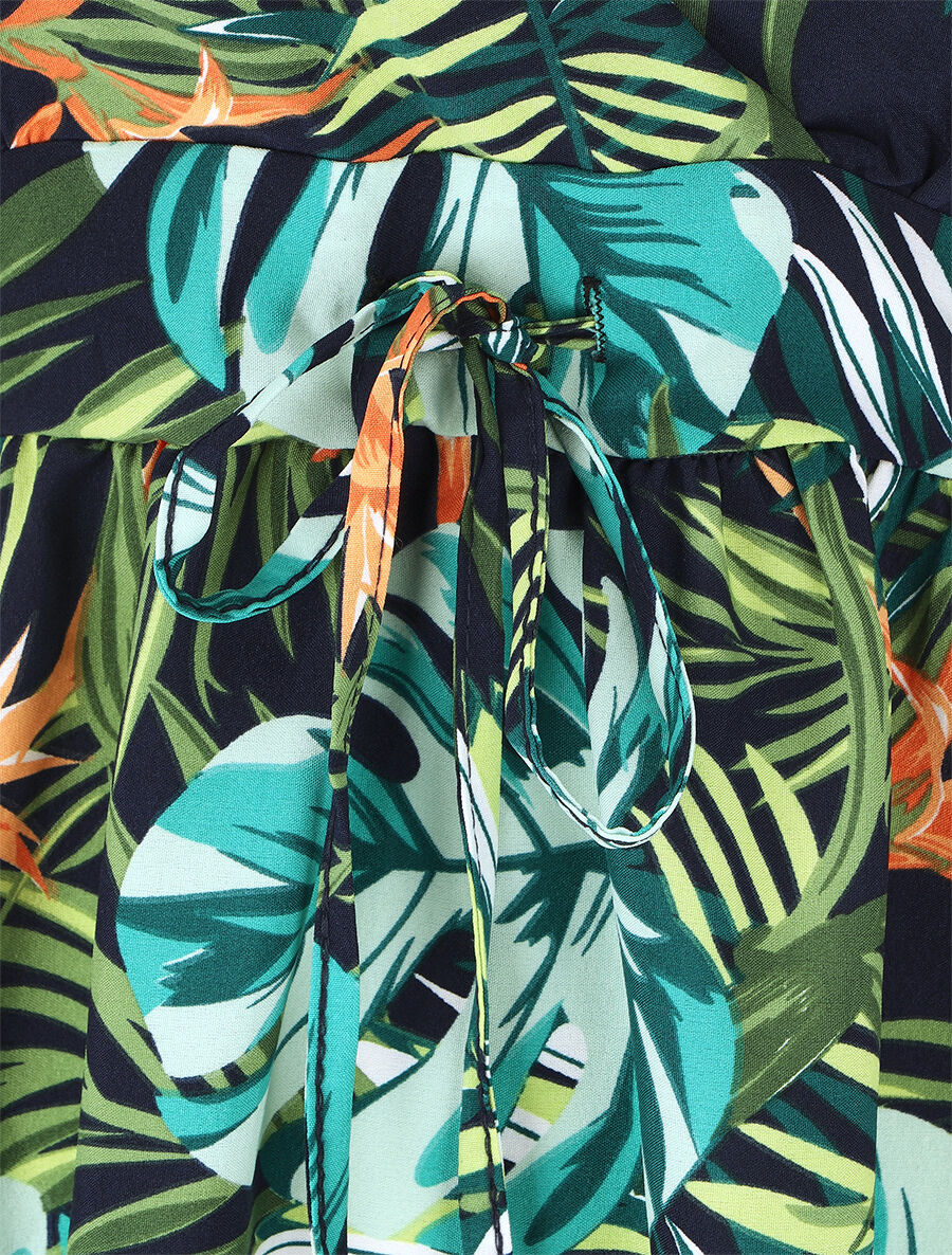 Korte jurk met bladerenprint - groen - Image 3