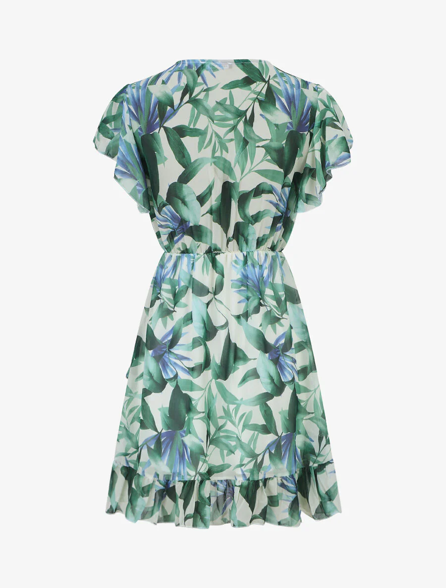 Korte jurk met tropische print en ruches - groen - Image 2
