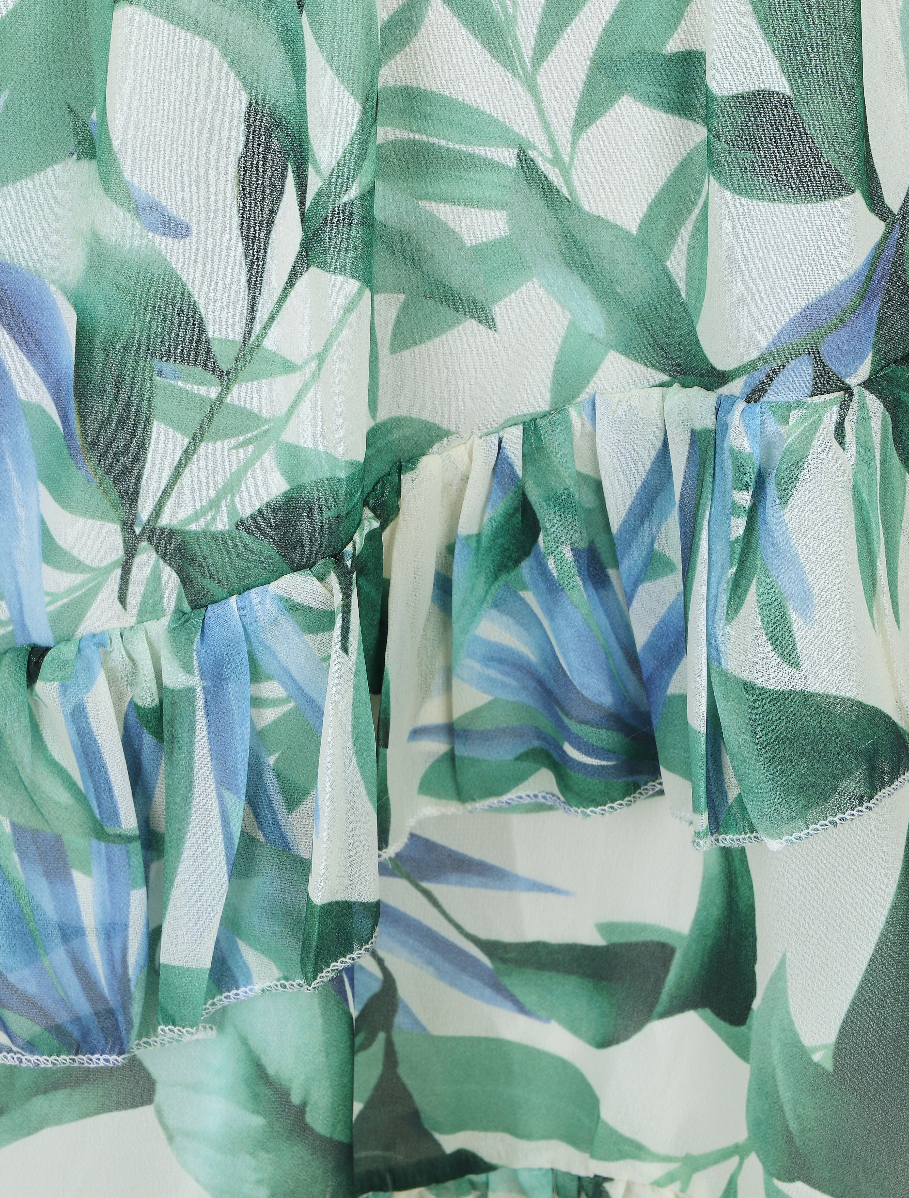 Korte jurk met tropische print en ruches - groen - Image 3