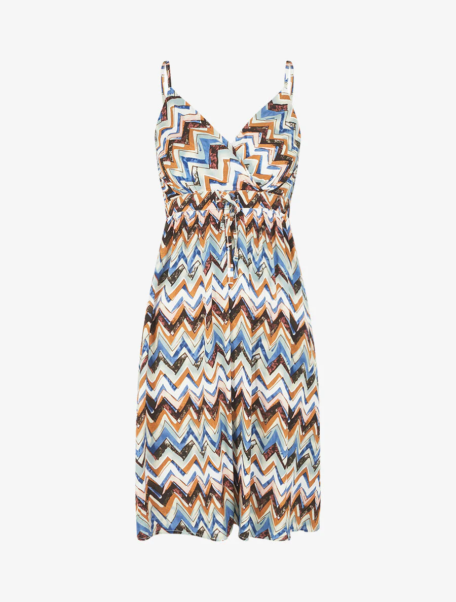Korte jurk met zigzagprint - zwart