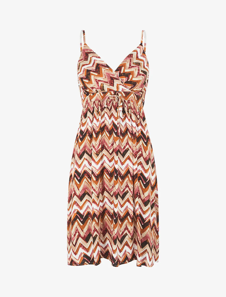 Korte jurk met zigzagprint - bruin