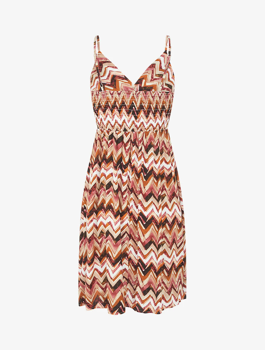 Korte jurk met zigzagprint - bruin - Image 2