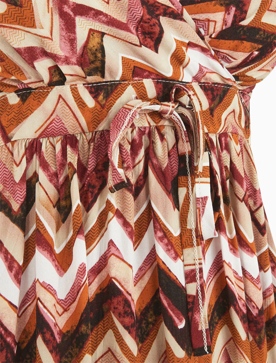Korte jurk met zigzagprint - bruin - Image 3