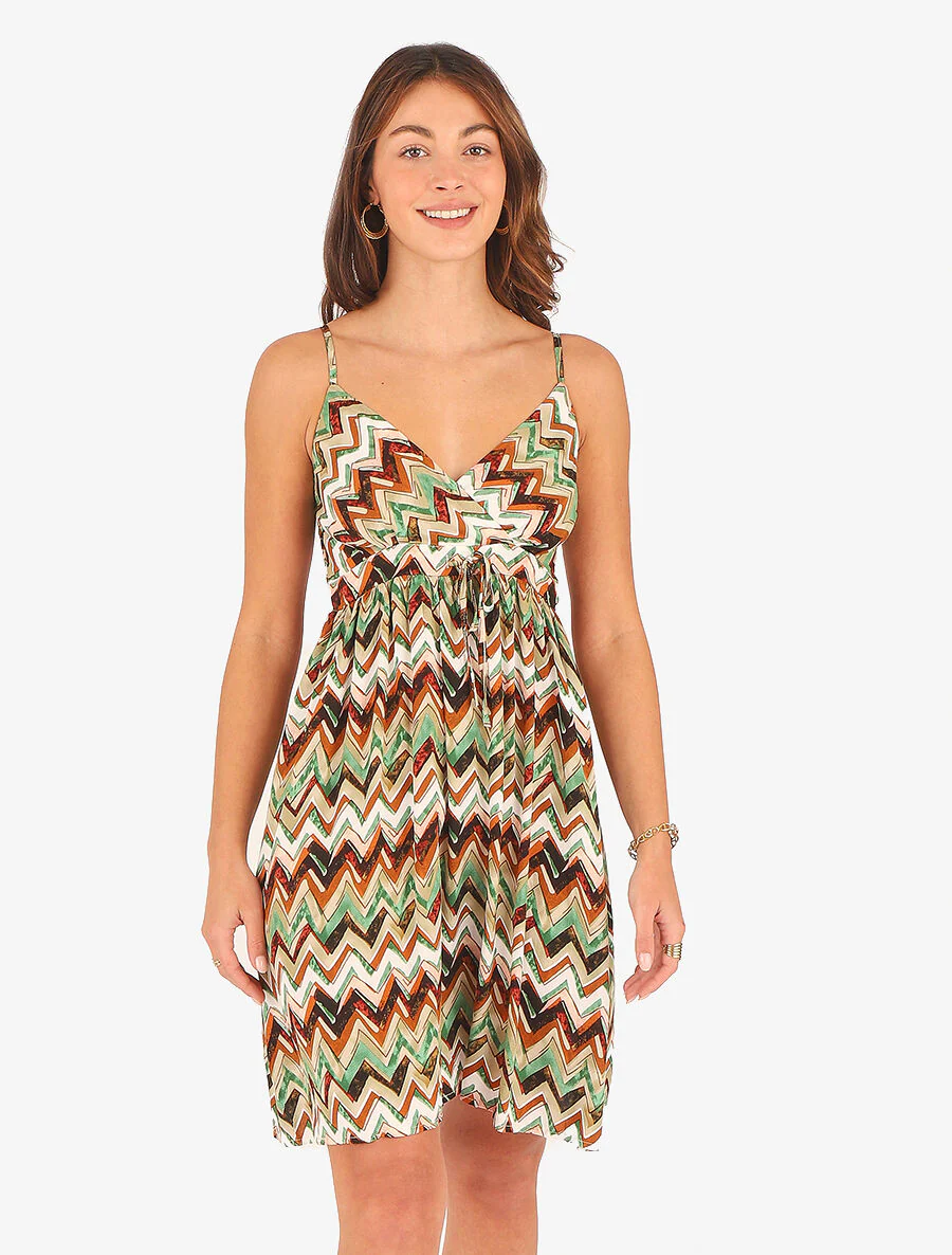 Korte jurk met zigzagprint - groen - Image 4