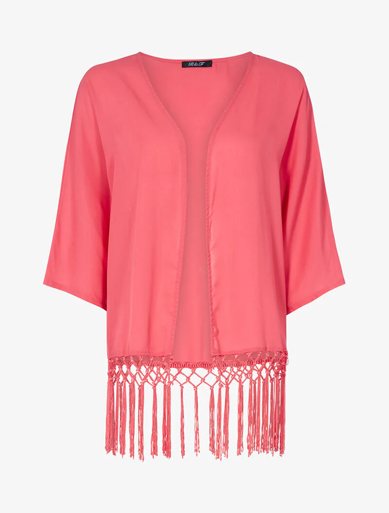 Kimono-stijl kort vest - koraal