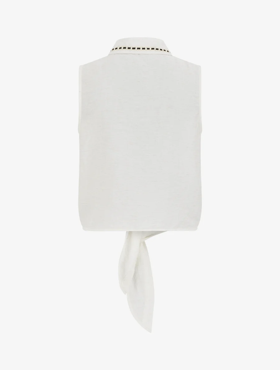 Korte knoopblouse om te knopen - Ecru - Image 2
