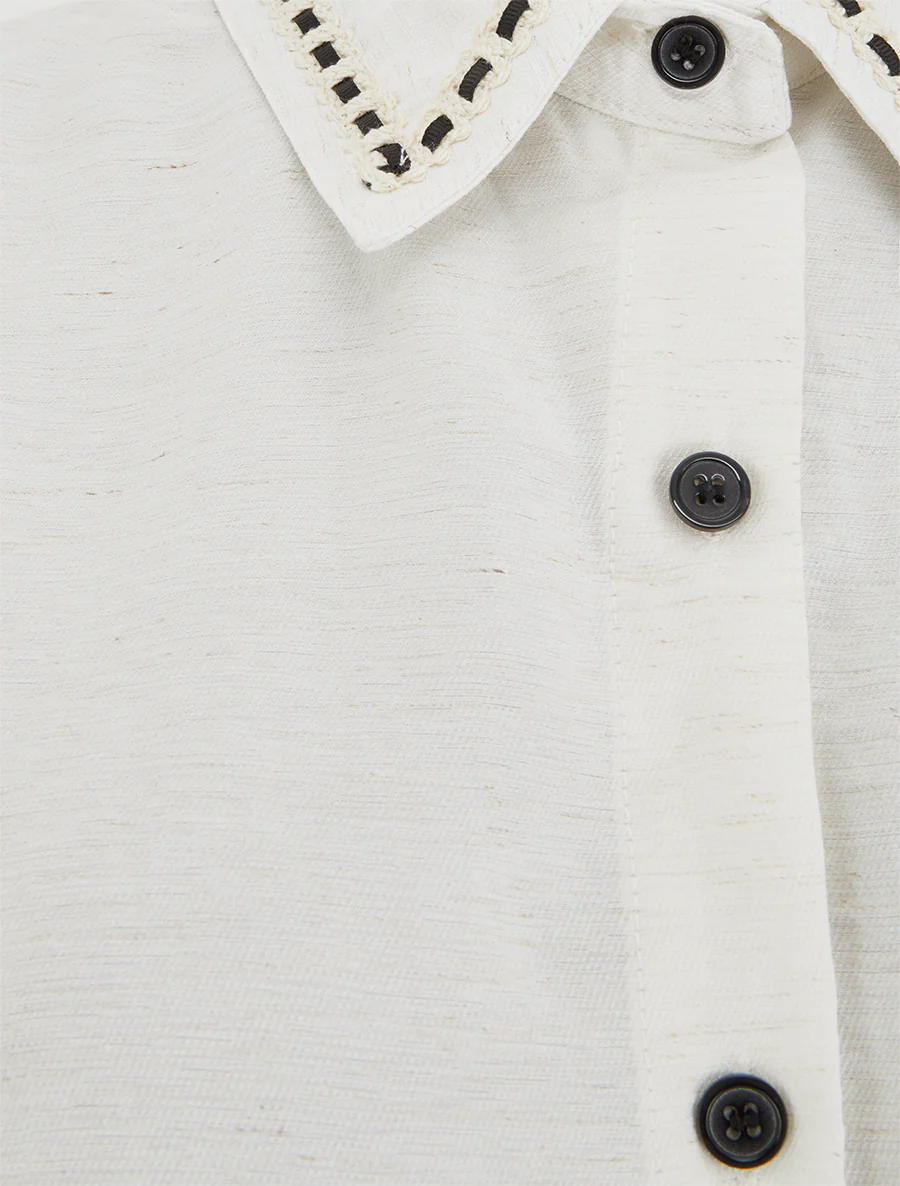 Korte knoopblouse om te knopen - Ecru - Image 3