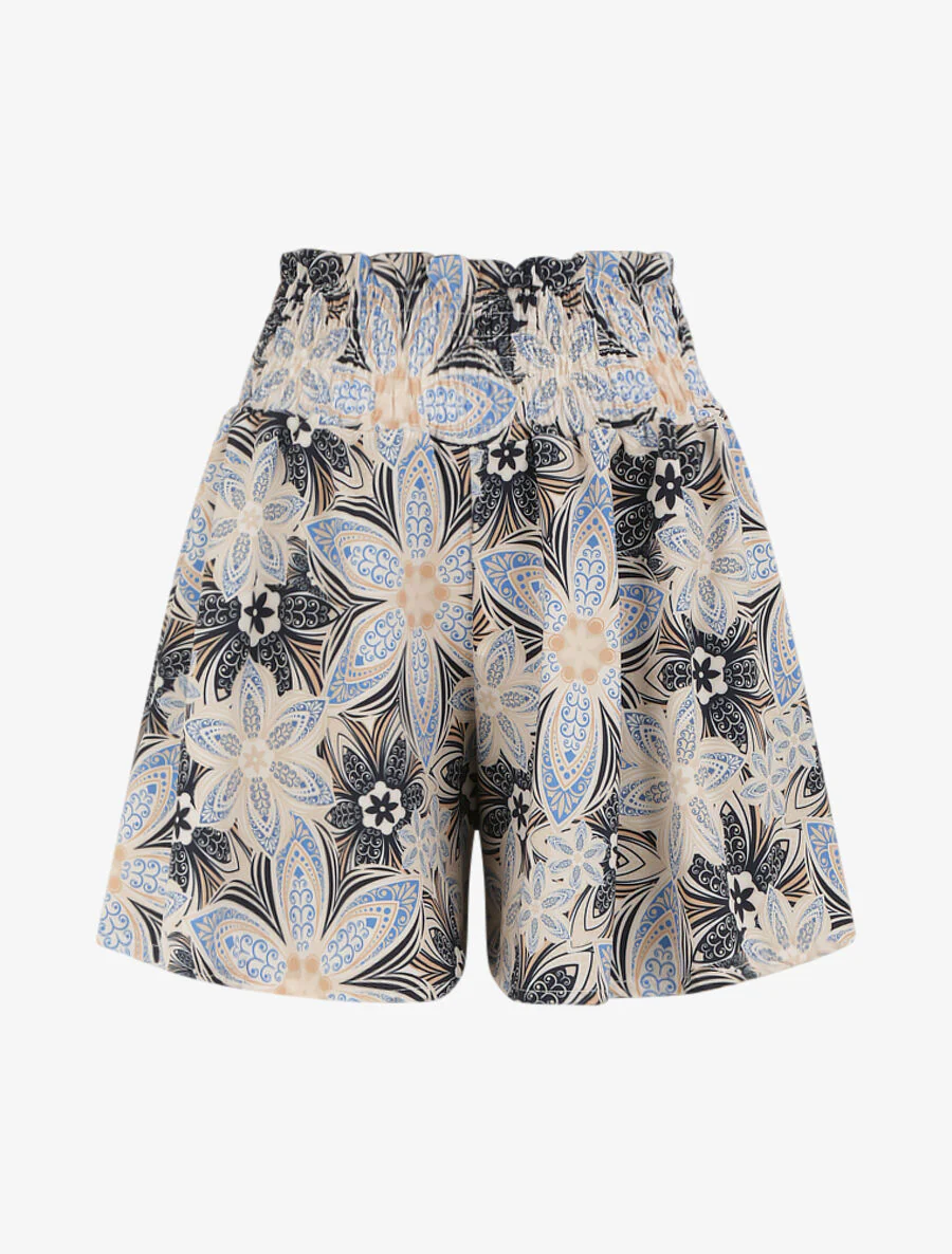 Korte losse flared met gestileerde bloemenprint - Donkerblauw