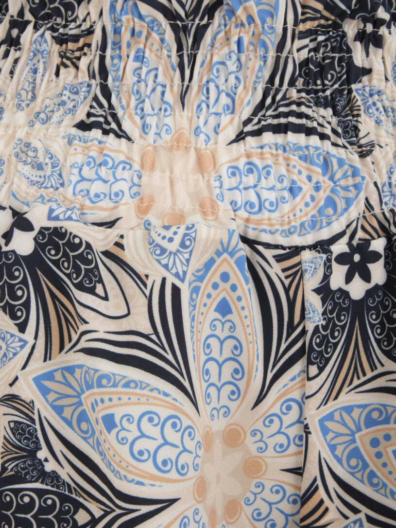 Korte losse flared met gestileerde bloemenprint - Donkerblauw - Image 3