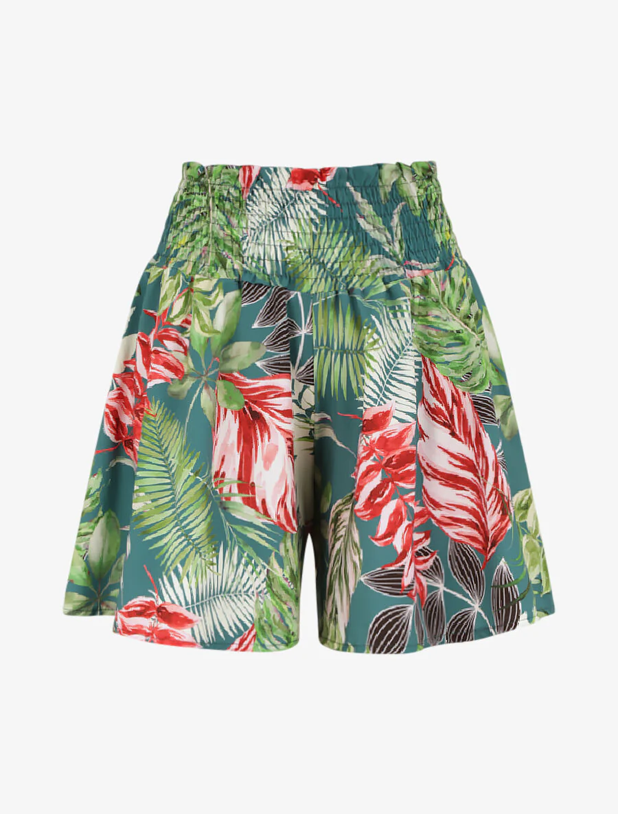 Korte losse vloeiende met tropisch print - Eendblauw