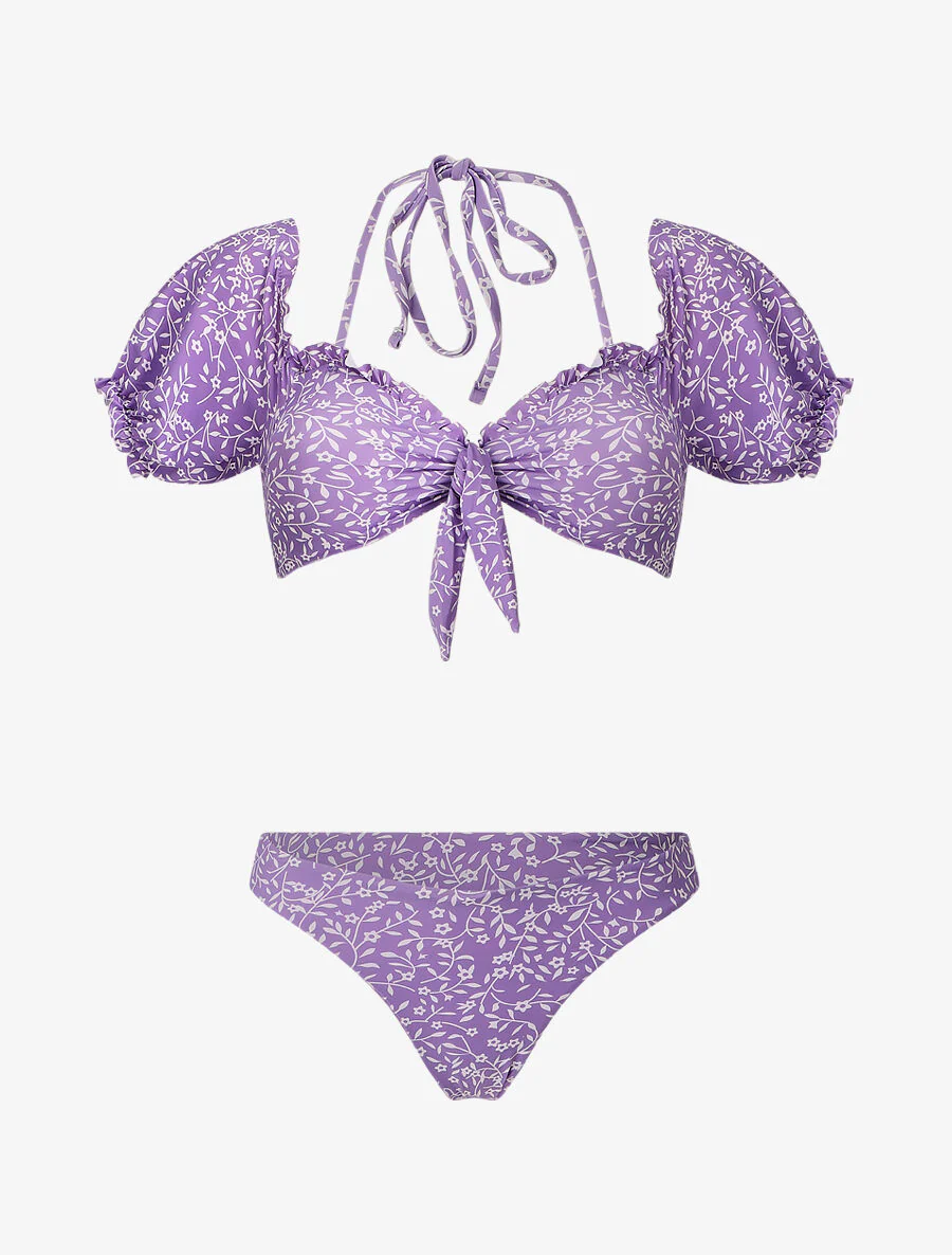 Korte mouw Bikini met bloemenprint - Lila