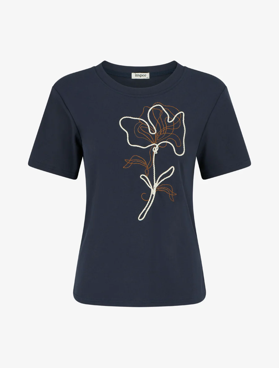 Korte mouwen T-shirt met bloemenmotief - Marine