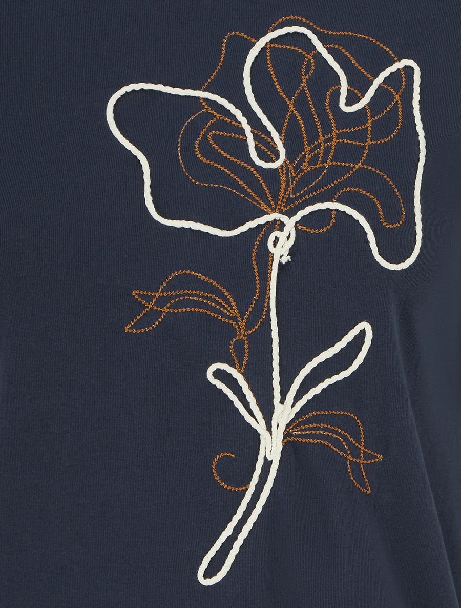 Korte mouwen T-shirt met bloemenmotief - Marine - Image 3