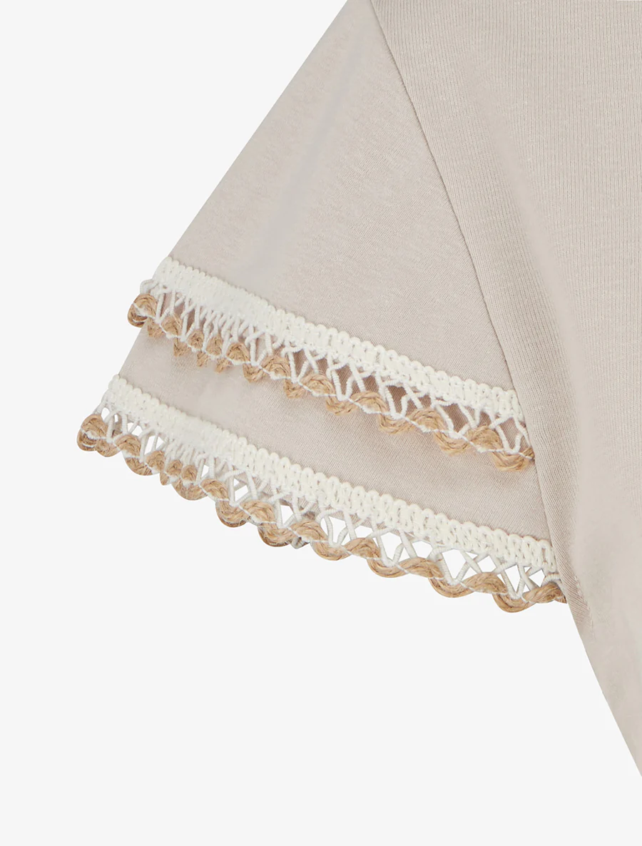 Korte mouwen T-shirt met borduurdetails - Beige - Image 3