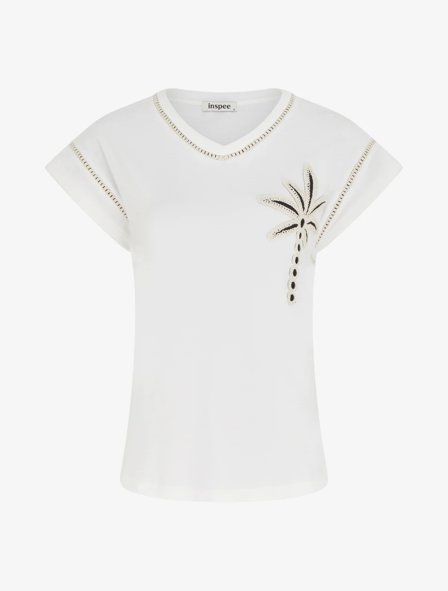 Korte mouwen T-shirt met geborduurde palmboom - Wit