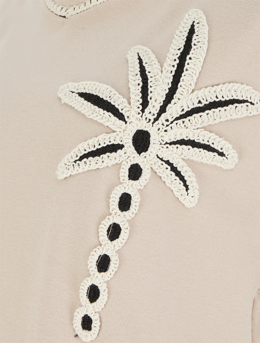 Korte mouwen T-shirt met geborduurde palmboom - Beige - Image 3